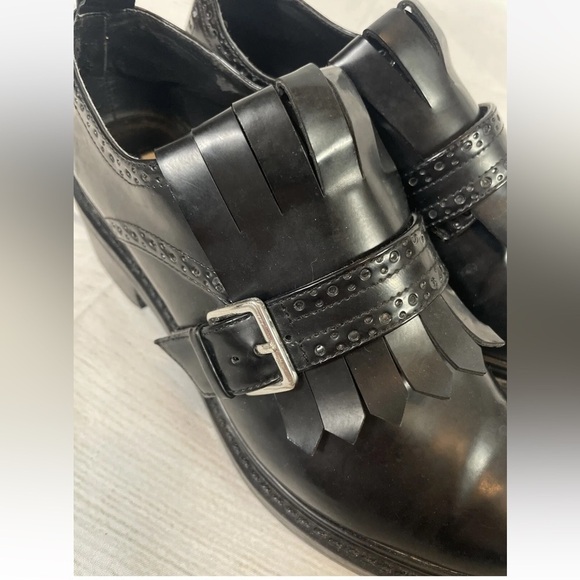 Zara Basics Black Fringe Kilted patent Leather shoes Loafers Clog Woman’s 38 7 - Picture 6 of 13
